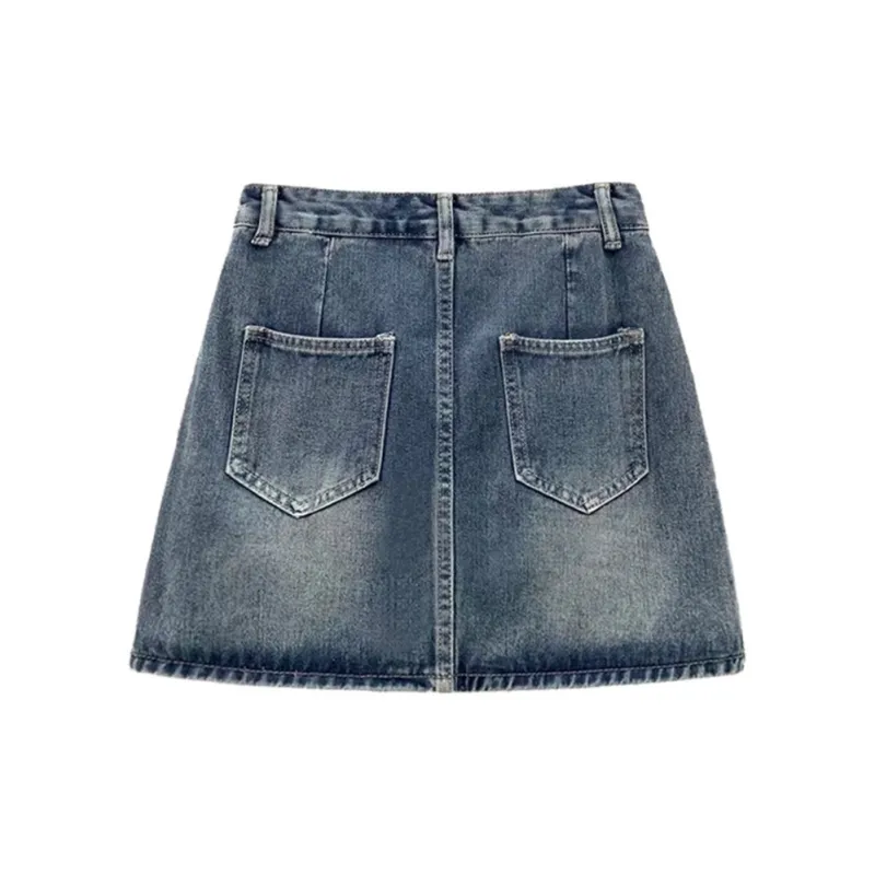 TIBINB Denim Short Skirts Women's Vintage Blue-1