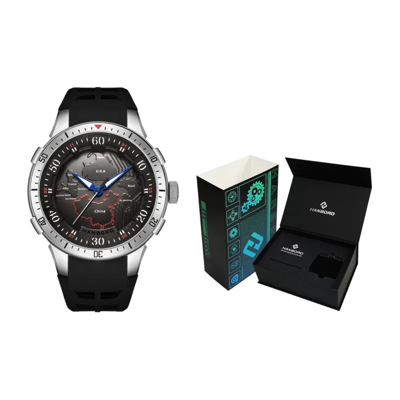 HANBORO Future Earth Collection Mechanical Movement Silicone Strap Watch Men's Watches White Dial HBR9028-1