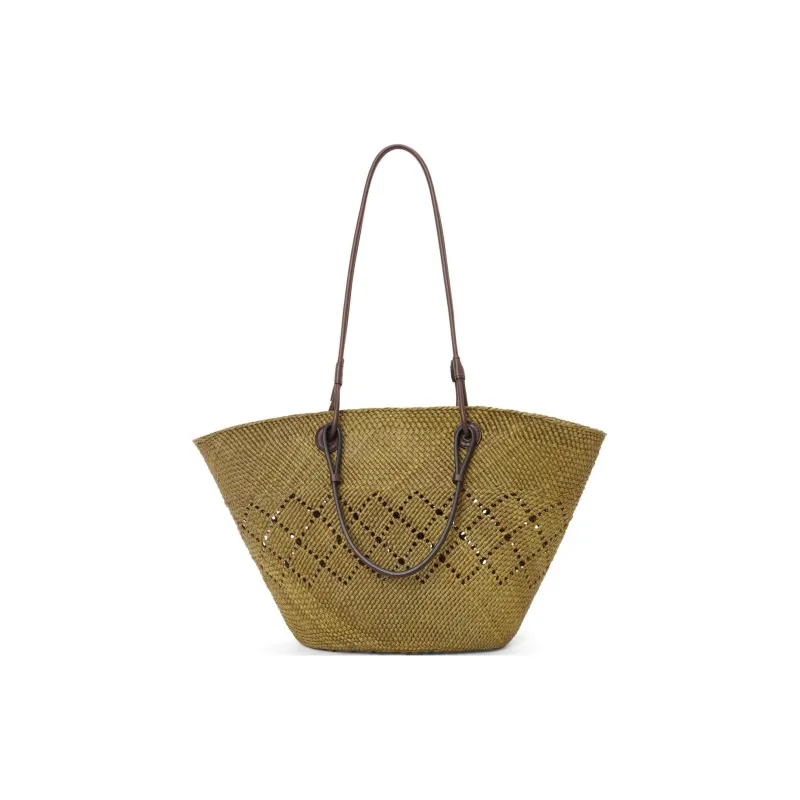 LOEWE Anagram Basket Palm Tote Bag, Shopping Bag, Handbag, Shoulder Bag Women's Olive & Chestnut-2