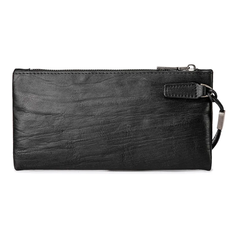 FAIRWHALE Cow Leather Clutch Card Holder Wallet Wrist Bag Unisex Dried Yellow Brown/Elegant Black/Smoke Cyan-17