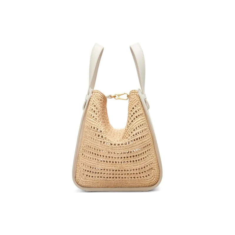 LOEWE Raffia With Calfskin Handbag Shoulder Bag Crossbody Bag Women's Soft White & Natural-3