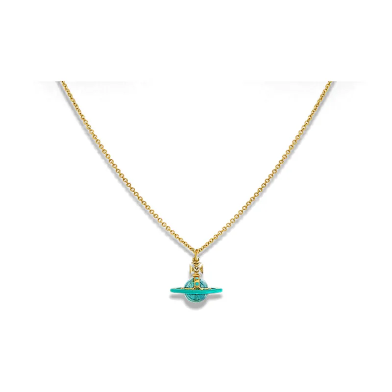 Vivienne Westwood Brass Swarovski Crystal Enamel Cubic Zirconia Necklaces Unisex Gold/Mint-1