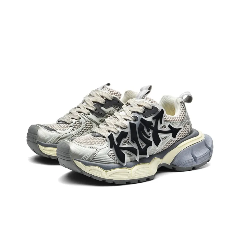 KUX Wear Resistant Slip Resistant Low Top Chunky Sneakers Unisex Silver Black-1