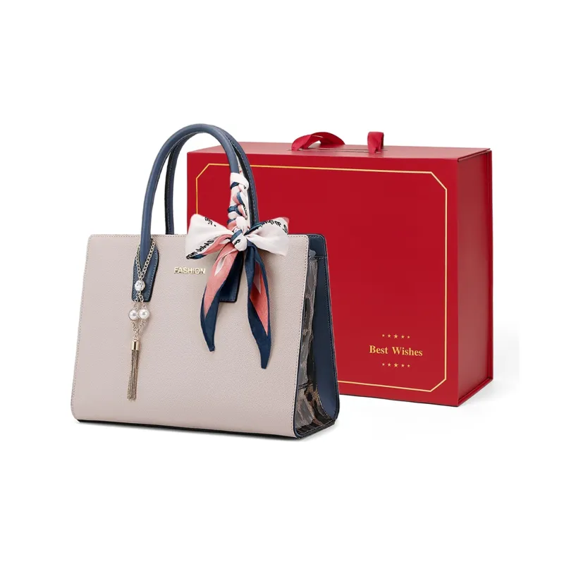 COMELY Cow Leather Patchwork Synthetic Leather Handbag Regular Women's Ecru-8