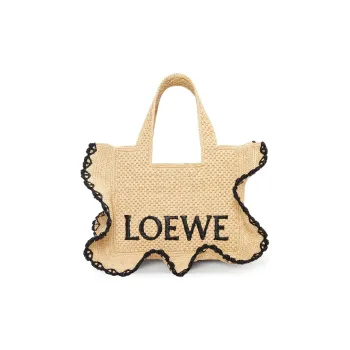 LOEWE Font Tote Raffia Shoulder Bag Crossbody Bag Handbag Small Size Women's Natural & Black