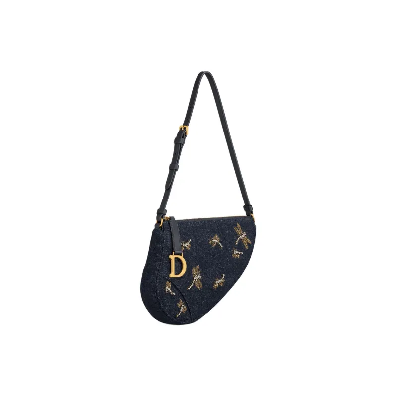 DIOR Jacquard Denim Saddle Bag Handbag, Shoulder Bag Women's Dark Blue-1