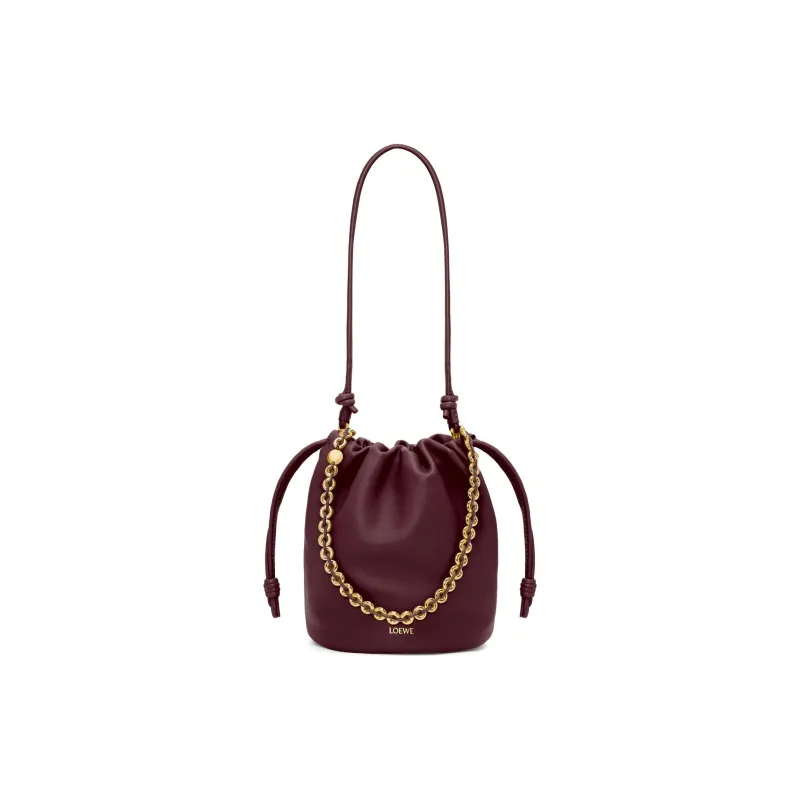 LOEWE Flamenco Sheepskin Bucket Bag Handbag Shoulder Bag Crossbody Bag Women's Deep Burgundy Red-3