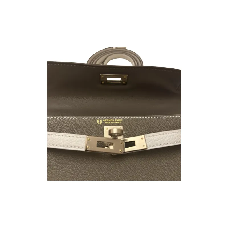 HERMES Mini Kelly 2nd Generation Goatskin Kelly Handbag, Crossbody Bag Mini Women's Galaxy Gray & Glacier White-1