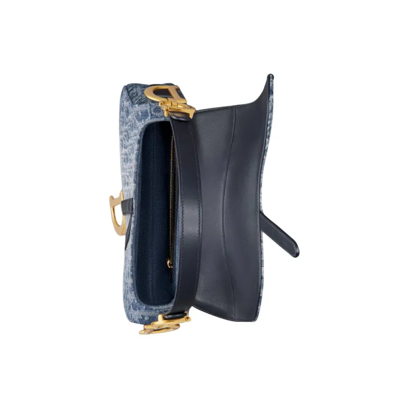 DIOR Saddle Jacquard Denim Saddle Bag Shoulder Bag Crossbody Bag Handbag Women's Blue-4