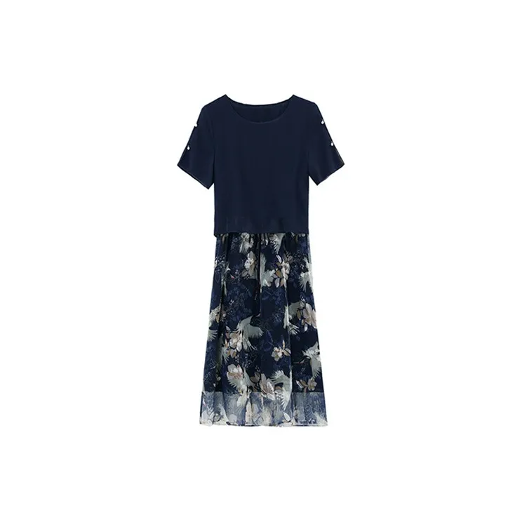 ETSE Short Sleeved Dresses Women's Navy Blue-1