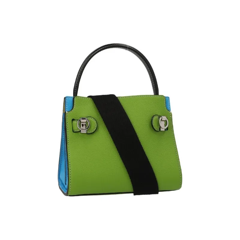 TORY BURCH Lee Radziwill Calfskin With Suede Shoulder Bag, Crossbody Bag, Handbag Regular Women's Green-4