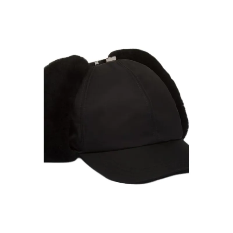 PRADA Re Nylon Shearling trim Hat-2