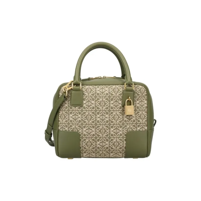 LOEWE Anagram Fabric With Calfskin Shoulder Bag, Crossbody Bag, Handbag Women's Green-0