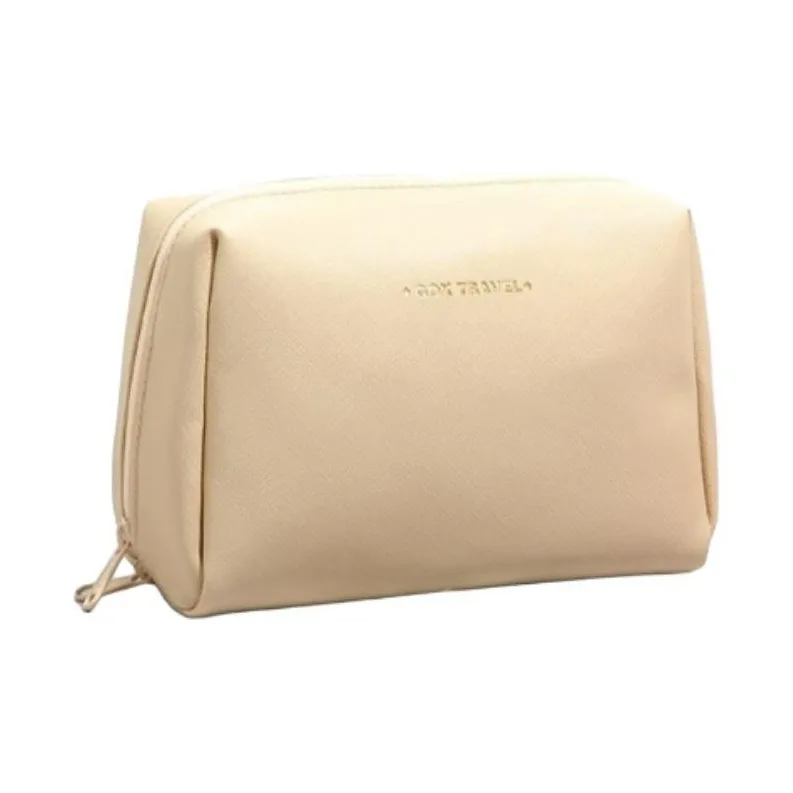 GOX Leather Makeup Bag Large Size Unisex Beige Apricot/Cloud Gray/Black-2