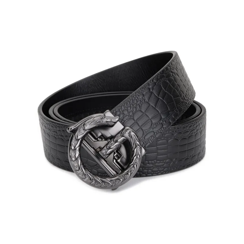 Cows Reign Automatic Buckle Crocodile Pattern Business Elegance Advanced Leather Belts Men's-2