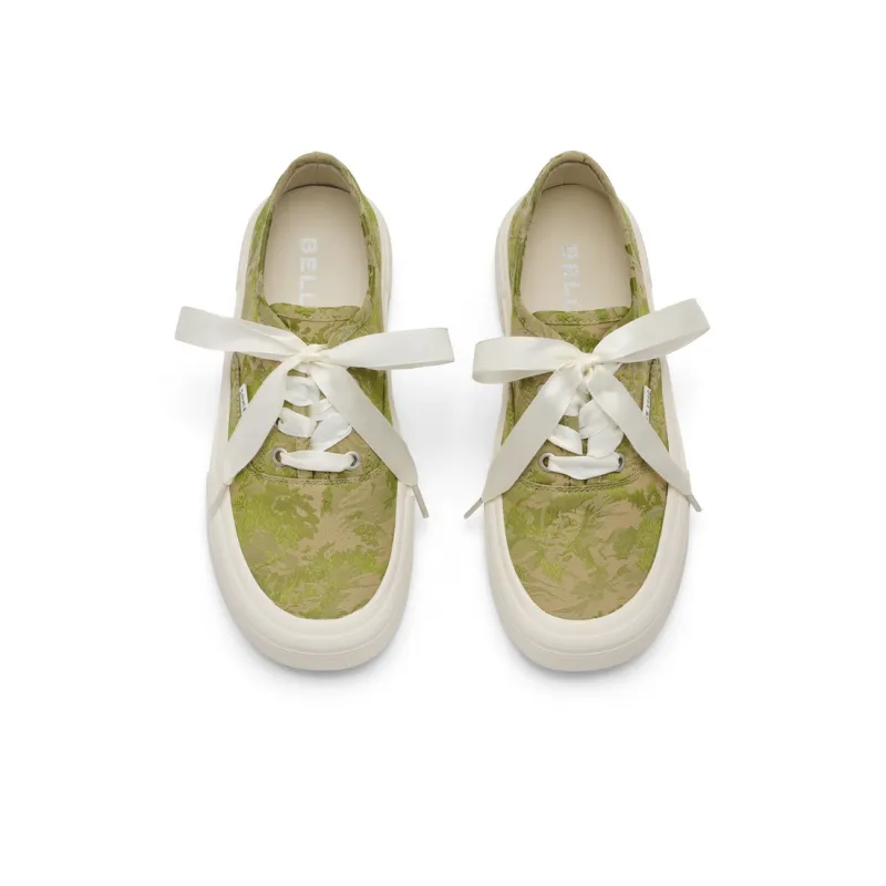 BELLE Low Top Canvas Shoes Women's Green Ecru-2
