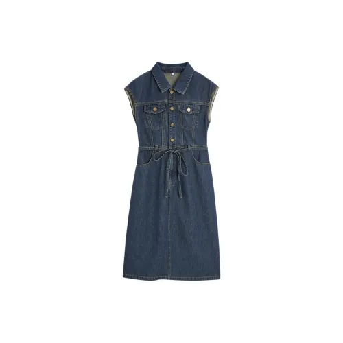 Love to serve Sleeveless Dresses Women's Denim Dark Blue