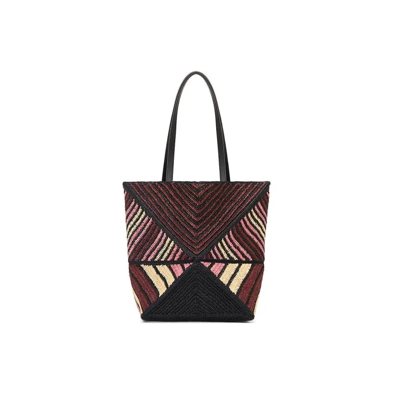 LOEWE Raffia Fiber Tote Bag, Shopping Bag, Handbag Women's Pink & Burgundy Red-3