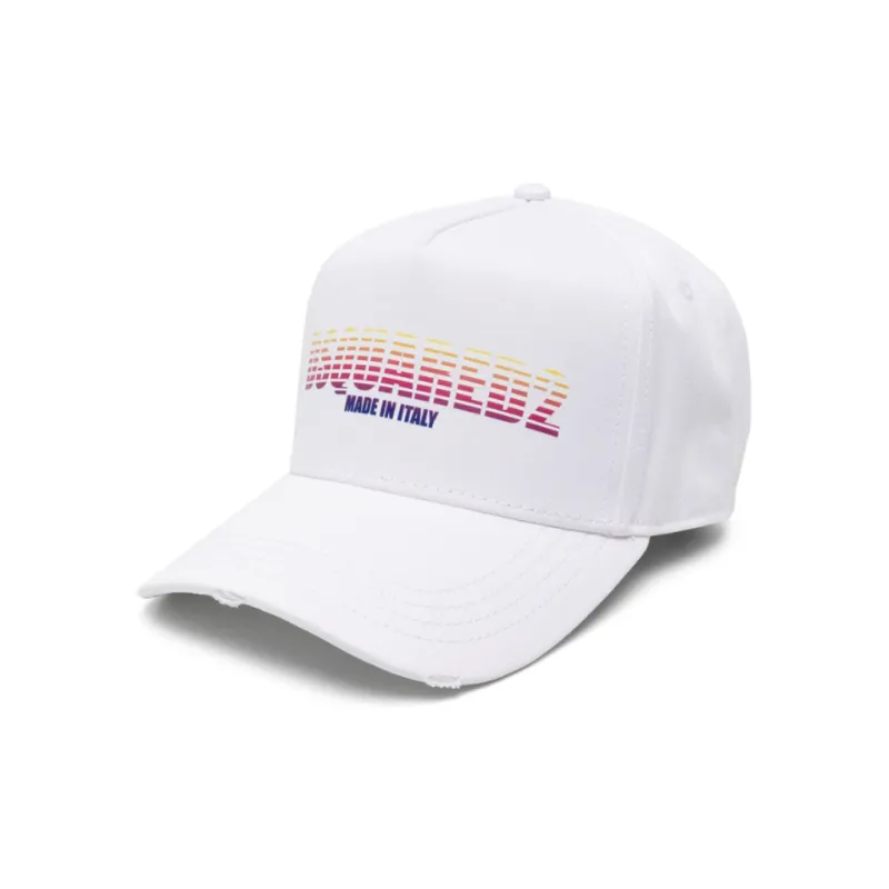 Dsquared2 Logo Printed Curved Peak Distressed Baseball Cap-0