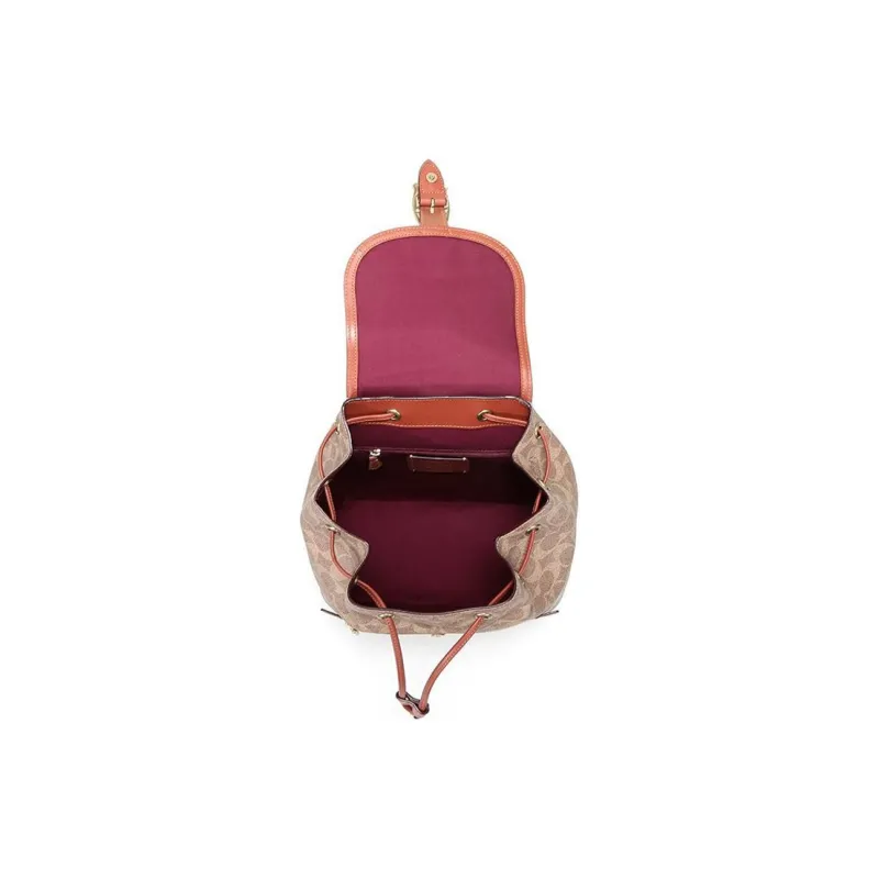 COACH Evie Canvas With Leather Backpack Medium Size Women's Brown Monogram-4