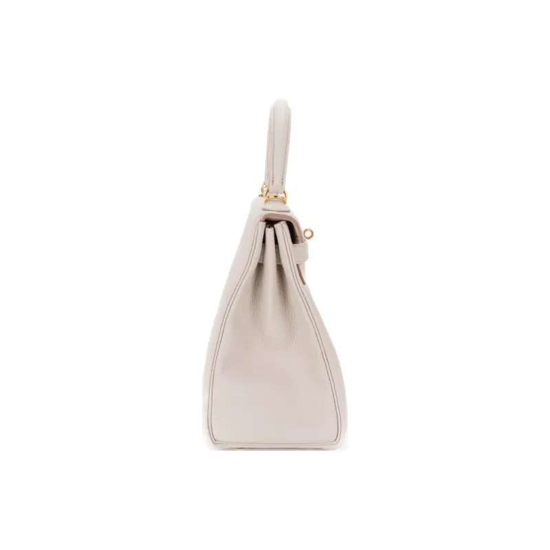 HERMES Kelly Togo Calfskin Kelly Bag Handbags Women's 8L Beton Glacier White & Concrete Gray-3