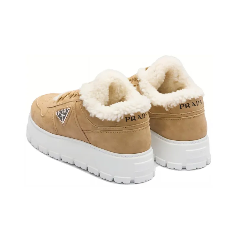 PRADA Shearling-trim Flatform Sneakers-4