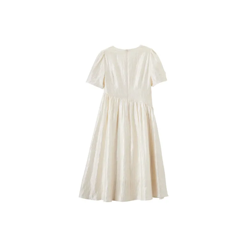 XIANGYING Short Sleeved Dress Women's Beige-1