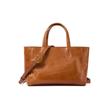 KAISER Cow Leather Handbag Medium Size Women's Sunset Yellow/Black/Brown