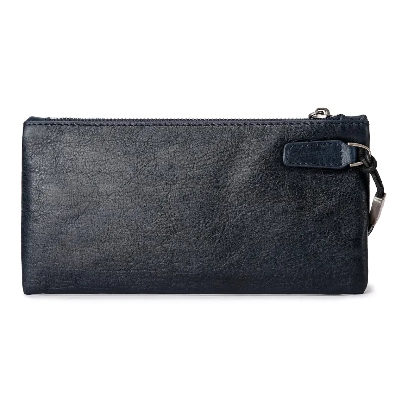 FAIRWHALE Cow Leather Clutch Card Holder Wallet Wrist Bag Unisex Dried Yellow Brown/Elegant Black/Smoke Cyan-10