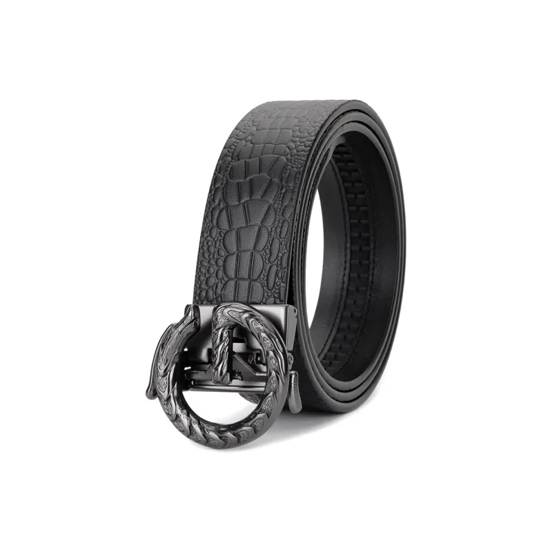 Cows Reign Automatic Buckle Crocodile Pattern Business Elegance Advanced Leather Belts Men's-1