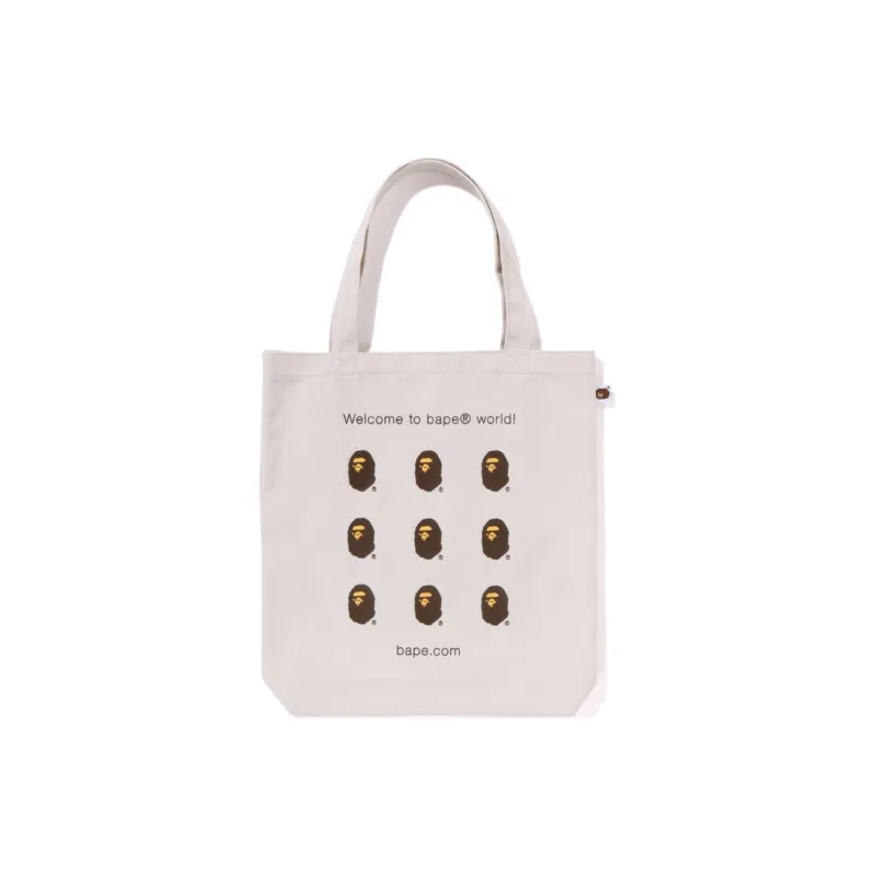 A BATHING APE Bape Cotton Tote Bag Shopping Bag One Shoulder Handbag Medium Size Men's Black/White-1