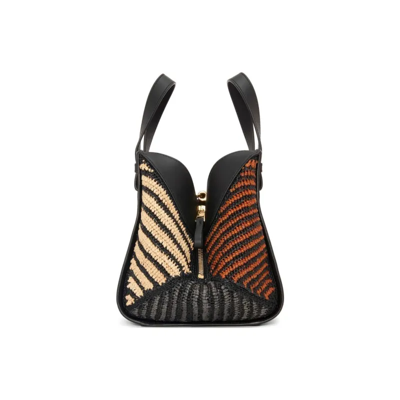 LOEWE Raffia With Calfskin Hammock Bag, Handbag, Shoulder Bag, Crossbody Bag Women's Black & Natural-2