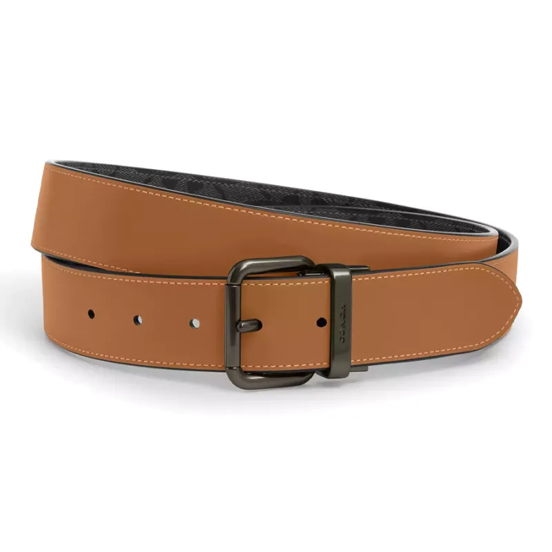 COACH Calfskin Leather Belts Men's Brown Width  3.8CM-0