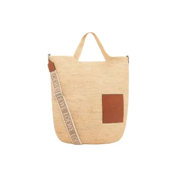 LOEWE Calfskin With Raffia Handbag Shoulder Bag Crossbody Bag Large Size Women's Natural & Brown Umber