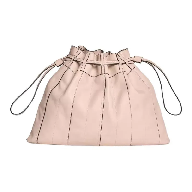 ZARA Cow Leather Bucket Bags Handbags Large Size Women's Ecru-0