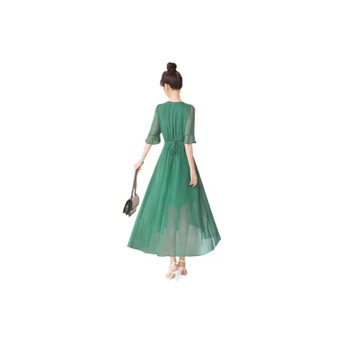 Cypress House Dress Women's Navy Blue With Green Polka Dots