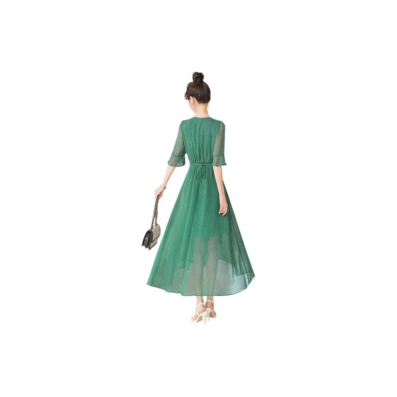 Cypress House Dress Women's Navy Blue With Green Polka Dots-0