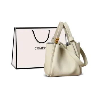 COMELY Cow Leather Bucket Bag Khaki One Shoulder Handbag Regular Women's Milkshake White/Iris Yellow