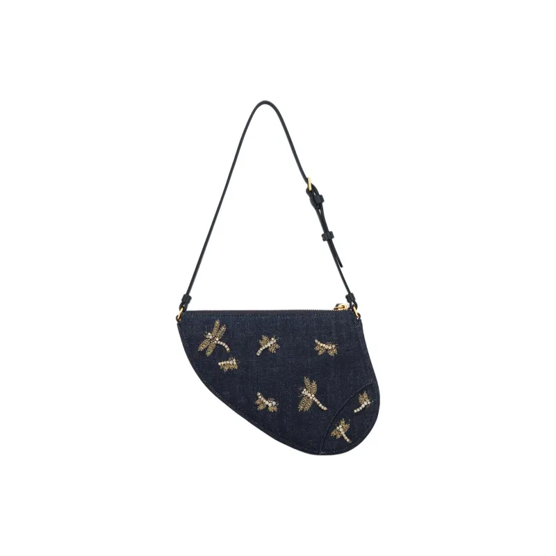DIOR Jacquard Denim Saddle Bag Handbag, Shoulder Bag Women's Dark Blue-2