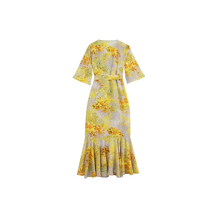 HUASJ Short Sleeved Dresses Women's Yellow-1