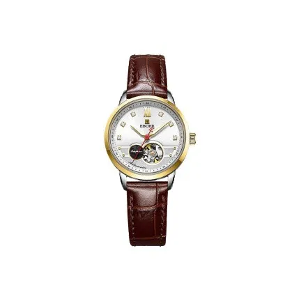 EBOHR Master Collection Automatic Mechanical Movement Genuine Leather Strap Watch Women's Watch Silver Dial-0
