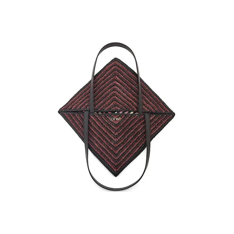 LOEWE Raffia Fiber Tote Bag, Shopping Bag, Handbag Women's Pink & Burgundy Red-5