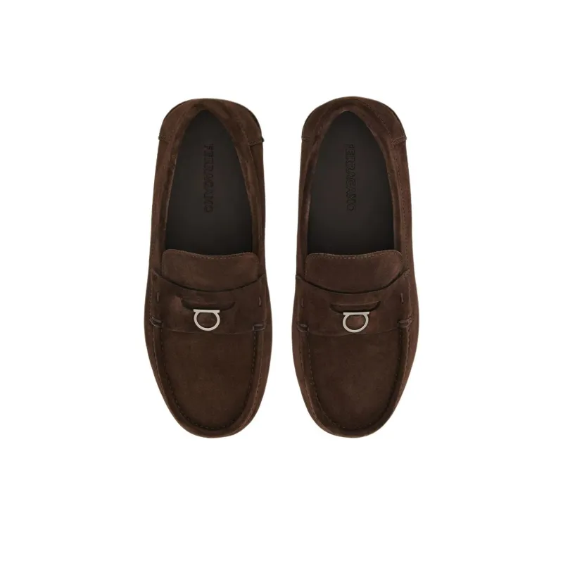 FERRAGAMO Gancini plaque Suede Loafers-3