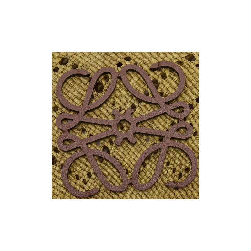 LOEWE Anagram Basket Raffia With Calfskin Tote Bag Shopping Bag Handbag Shoulder Bag Women's Olive & Chestnut-4