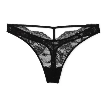 Victoria's Secret PINK VERY SEXY Shine Strap Lace Thong Panty/Black Underpants Women's 1 Pack Black