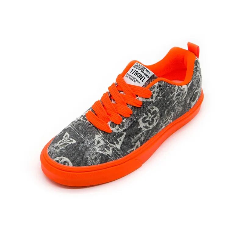 YIBONI Slip Resistant Breathable Lightweight Low Top Canvas Shoes Unisex Gray Orange Base-1