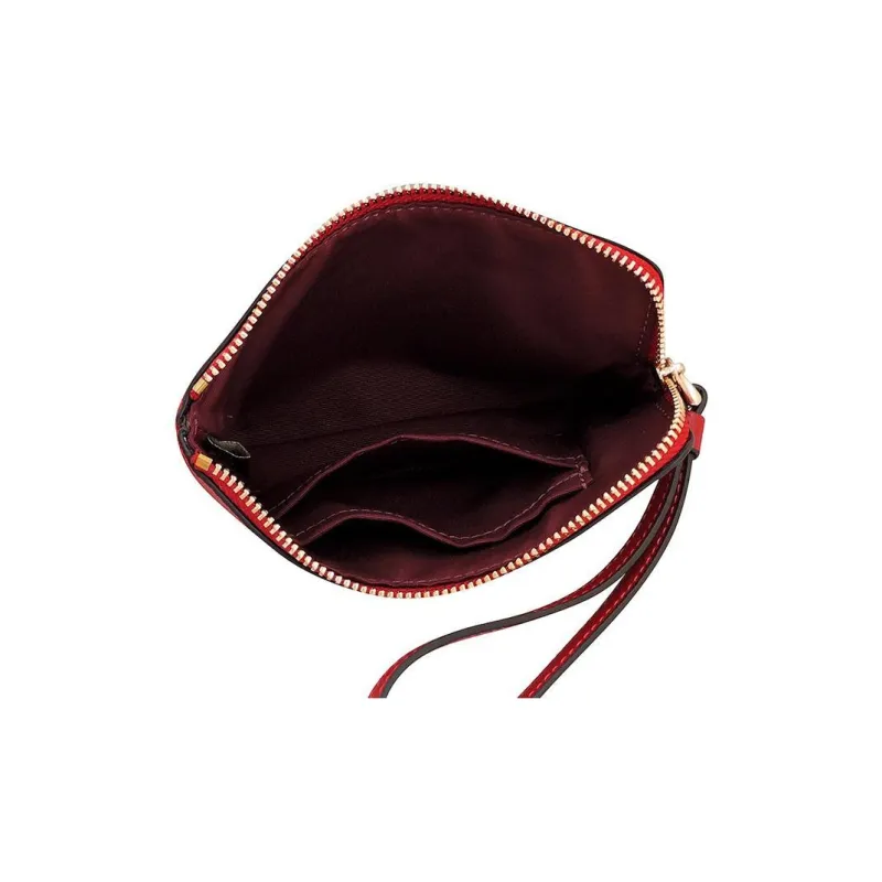 COACH Cross Grain Leather Coin Purse Wrist Bag Clutch Mini Women's Red-4