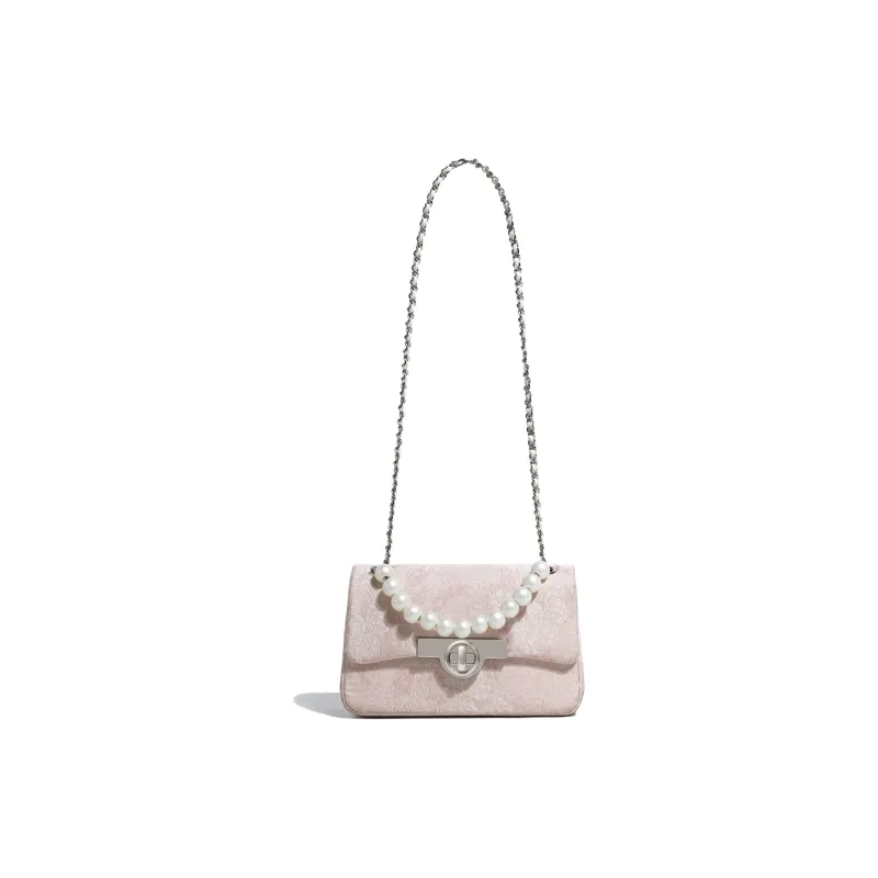 Miss Kung Fabric Chain Bag Pearl Bag Crossbody Bag Women's Embroidery Pink-2