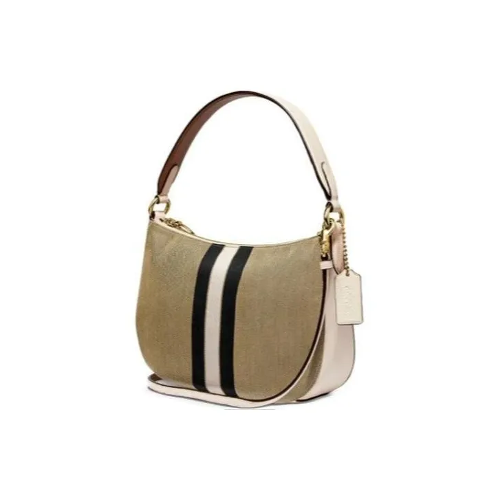 COACH Sutton Cow Leather Crossbody Bag Shoulder Bag Large Size Women's Linen Khaki-2