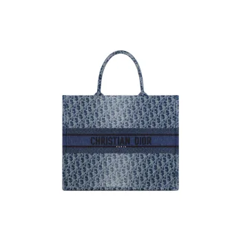 DIOR BookToteOBLIQUE Jacquard Fabric Panel Denim Tote Bag Shopping Bag Handbag Large Size Women's Blue